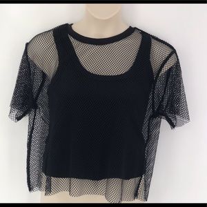 Kendall & Kylie Black fish net tank T-shirt L